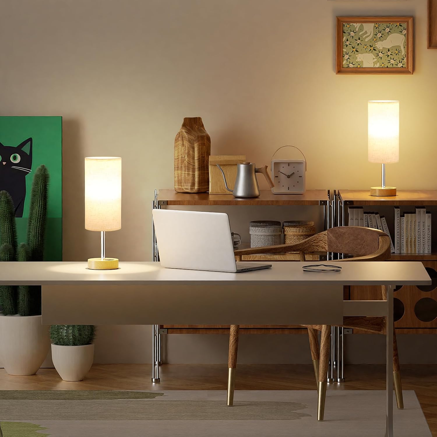 Touch Bedside Lamps Set of 2 - 3 Way Dimmable Table Lamps for Bedroom, Nightstand Lamp with Wooden Charging Station for Kids Room Dorm, Small Desk Lamp for Living Room, Office, Kids Room, Nursery