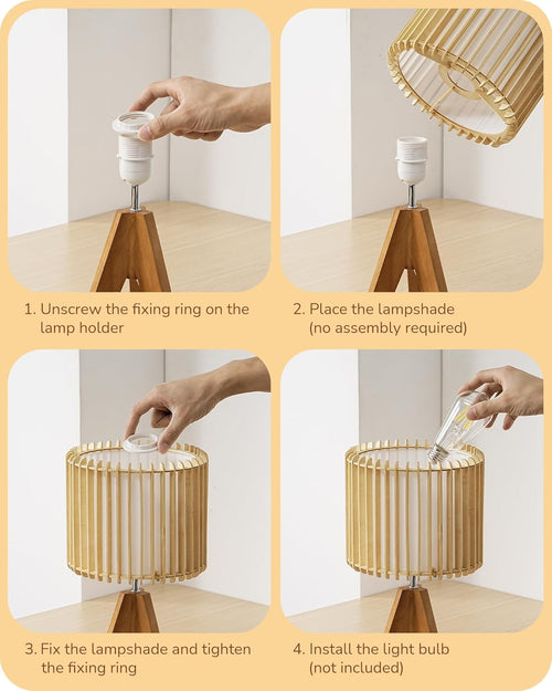 14.17" Small Table Lamp, Wood Tripod Bedside Lamp, Natural Wood-Colored Hollow & White PVC Shade, E26 Base, Boho Nightstand Lamp for Bedroom, Living Room, Office, Study